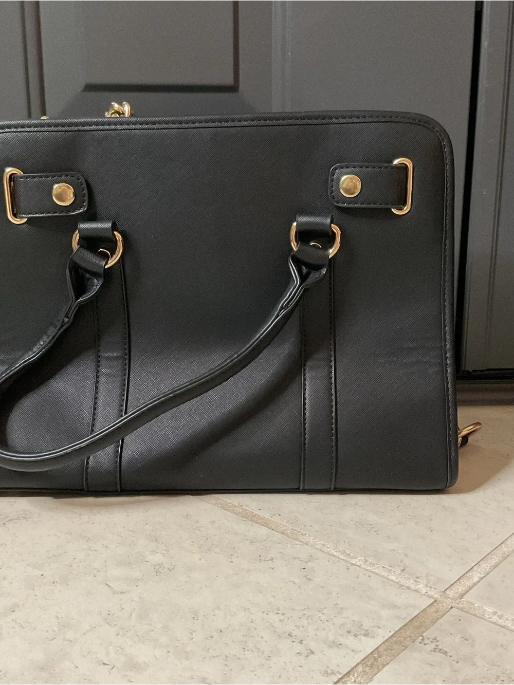 Dasein 3 tone design Black, Cream & Tan Satchel metal lock, footed NWOT